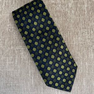 Faconnable navy and green patterned silk handmade tie